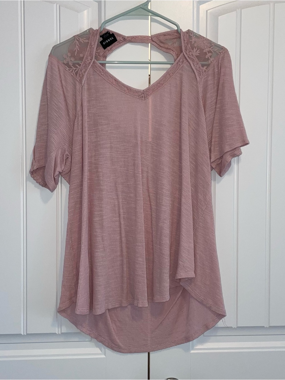 torrid Dusty Rose Lace Shoulder V-Neck Blouse